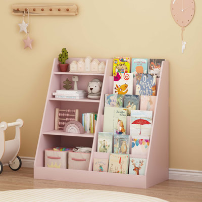Multifunctional 4-Tier Wooden Kids Bookshelf and Toy Storage Organizer for Playroom, Nursery, and Children's Room.