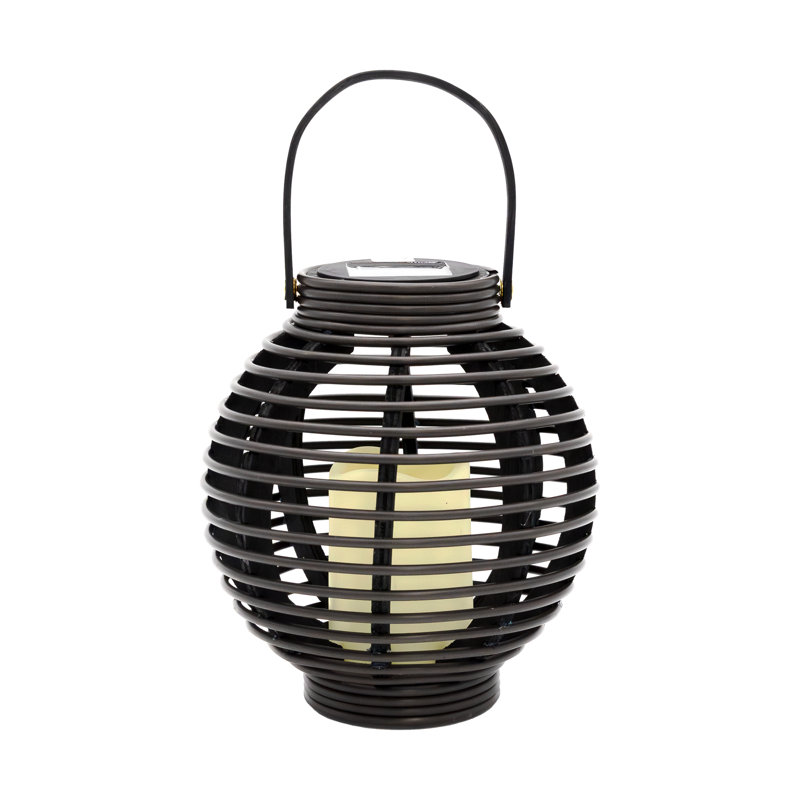 Black Plastic Hanging Solar Basket Lantern with LED Candle