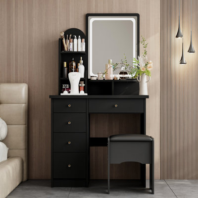 Ensemble de coiffeuse avec tabouret et miroir Moriah