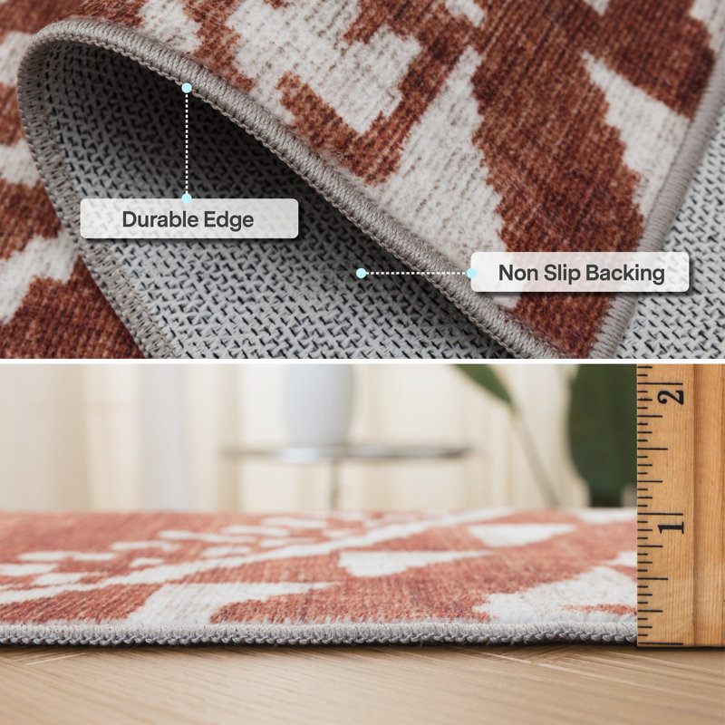 Tapis orange lavable à la machine Kentre Jax, Rectangle 7 pi 6 po x 9 pi 6 po, Orange