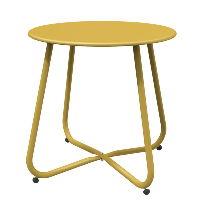 Outdoor Side Table, 18'' Round End Table With Square Feet, Yellow