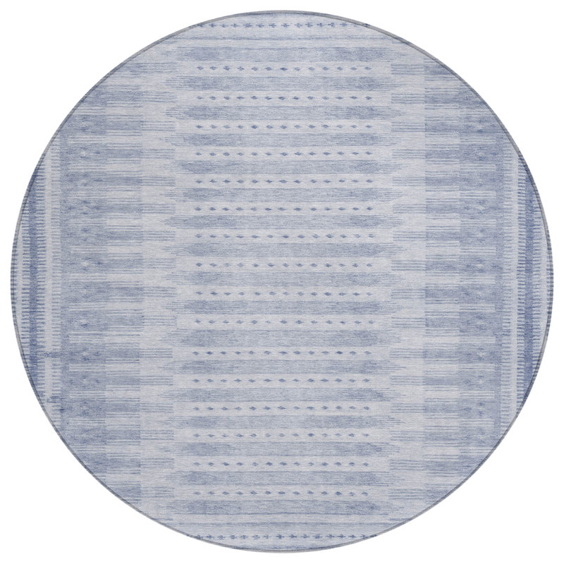 Machine Washable Indoor/Outdoor Xhevrie Blue Rug, Round 8'