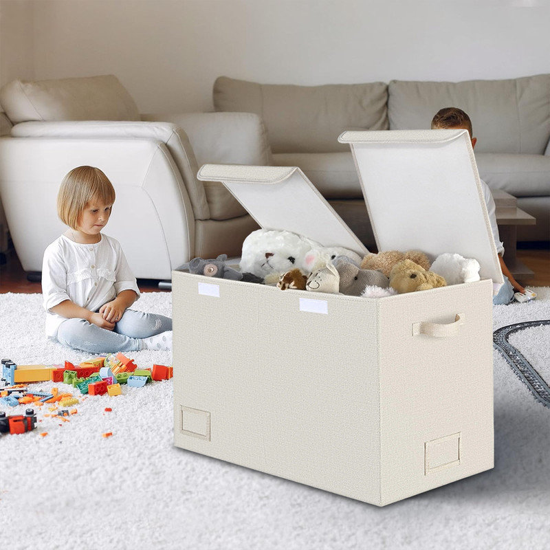 Toy Chest with Lids,Large Foldable Toy Storage Organizer with Handles,Storage for Nursery Room,Playroom,Living Room,Light Brown