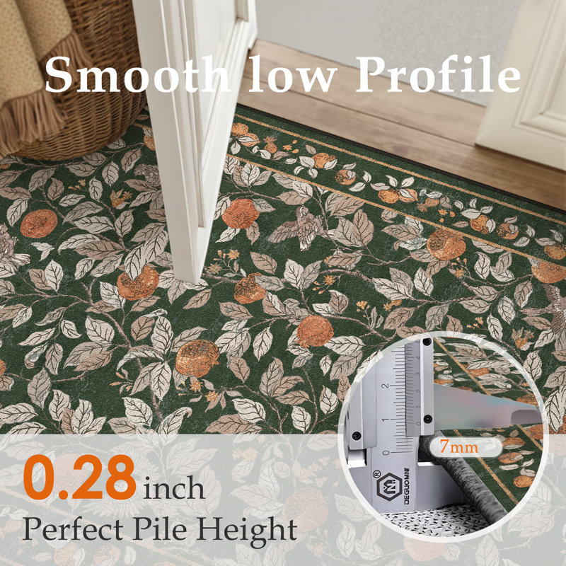  Aurelle Elegant Vintage Pomegranate Area Rug in Dark Green, Rectangle 9' x 12'