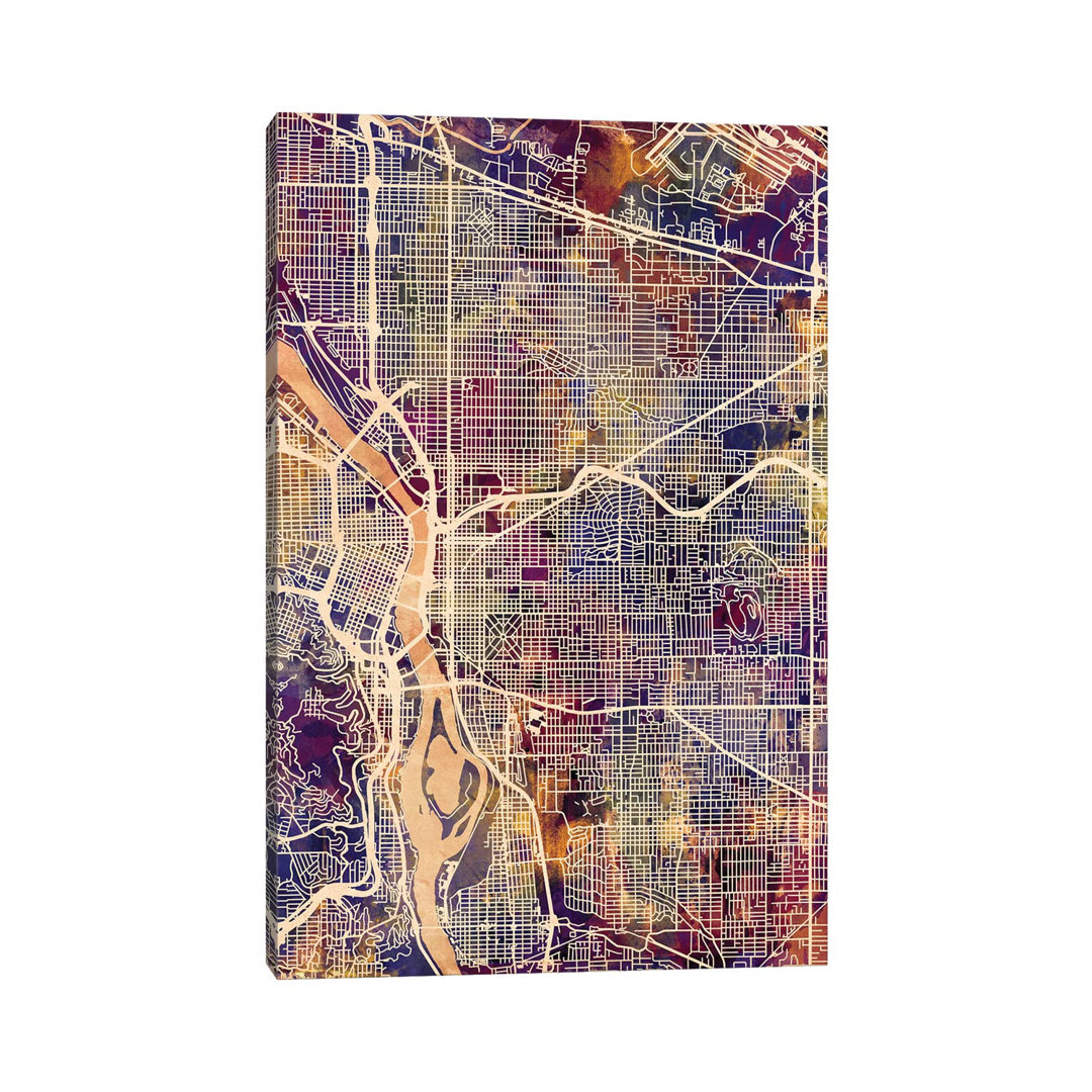 Portland Oregon City Map II by Michael Tompsett - Wrapped Canvas Gallery-Wrapped Canvas Giclée