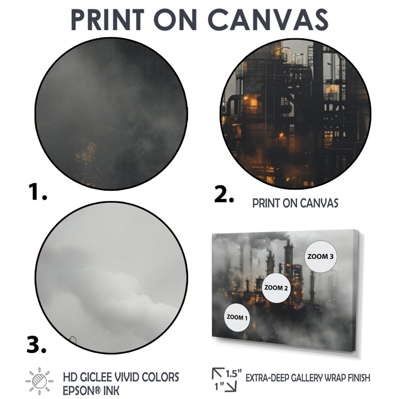 Gris - Fabrication industrielle - Usine, impression d'art mural, H 28 po x l 60 po x P 1,5 po, Toile tendue