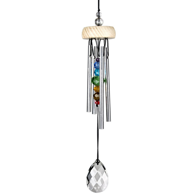 Multicolor Ash Wood and Aluminum Gem Drop Wind Chime