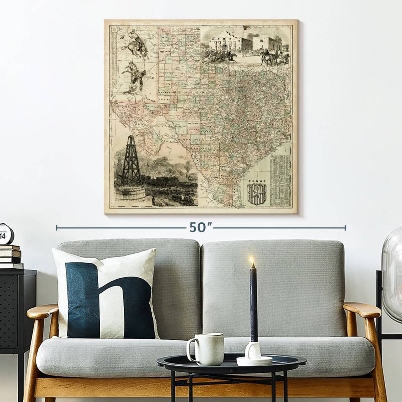 Aliaz Map Of Texas, 33" H x 33" W
