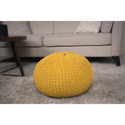 Repose-pieds rond en coton tricoté jaune et séduisant, capacité de poids de 200 lb, élément décoratif, nettoyage des taches seulement, bourre de perles, assurance 20 po x 12 po, objet charmant