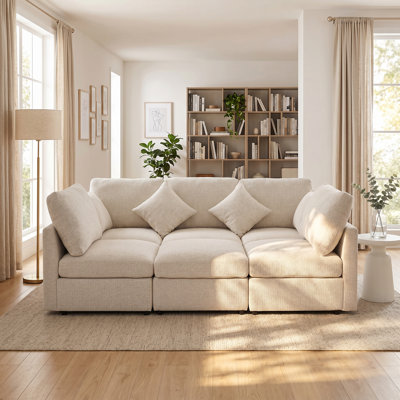 86.6" 5-Seat Modular Sectional Sofa, Convertible Sofa Bed with Movable Ottoman & Dual USB Ports, Chenille U/L Shaped Couch for Living Room
