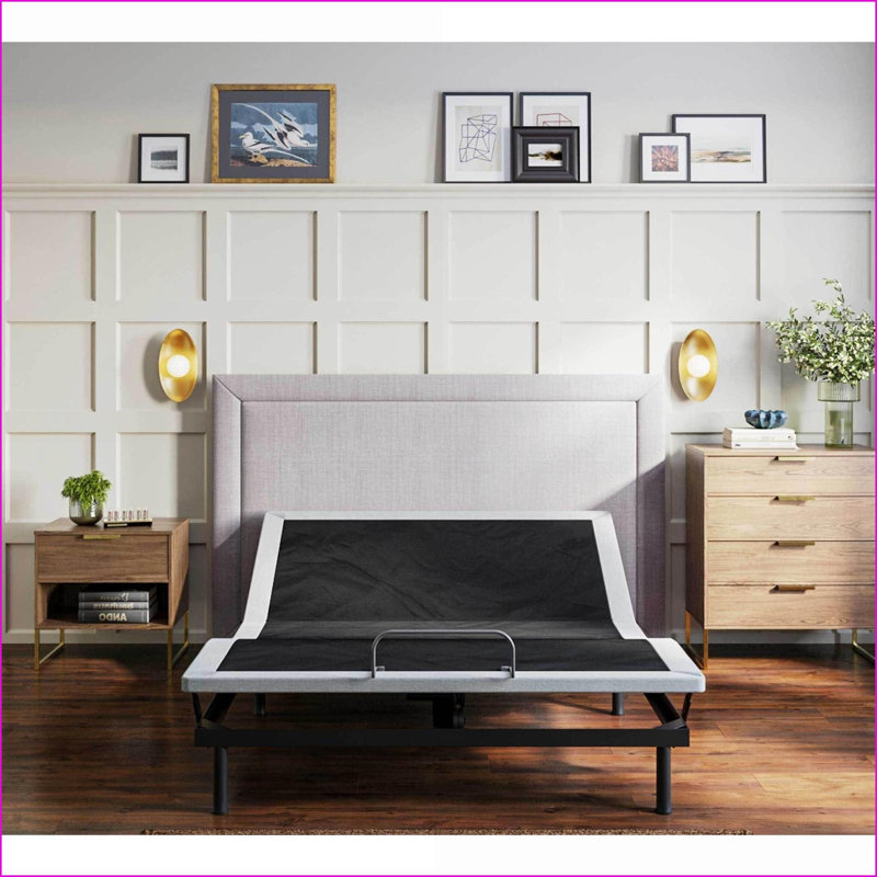 Base de lit simple simple TG avec tête et amp; Pied ajustable, assemblage sans outil, tissu rembourré