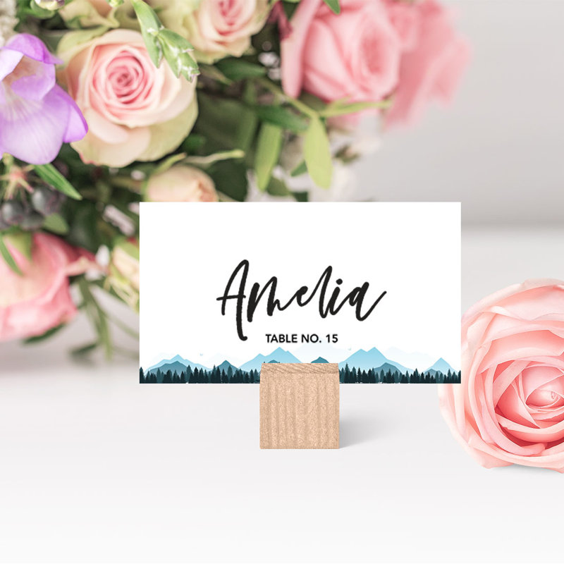 Cartes de place de montagne pour table de mariage, places assises nominatives pour les supports, paquet de 60