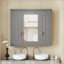 Pharmacie murale 35x28 avec 5 tablettes, porte miroir et tablettes latérales ouvertes - Gris-129599147