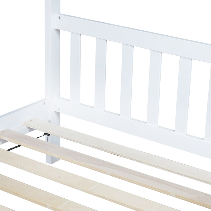 Lit maison avec tête et pied de lit, Blanc