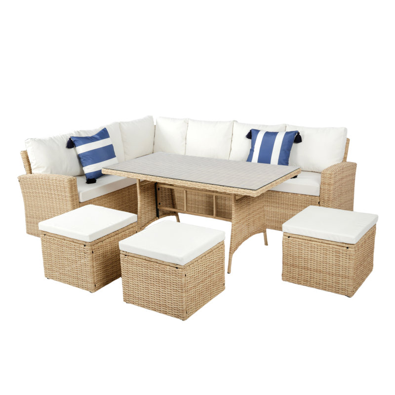 Wynnefield Corner Sofa Set, White, Natural