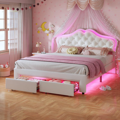 Princess Bed Frame With Rgb Led Lights