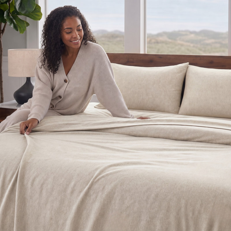 Ensemble de housse de couette en tricot de jersey Ella Jayne Heather, Double/Grand, Ivoire ivoire