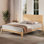 Mid-Century Modern Full Size Bamboo Platform Bed with Wood Slats and Metal Support