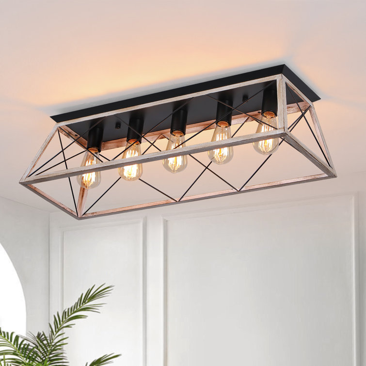 5-Light Metal Flush Mount Rectangular Ceiling Light