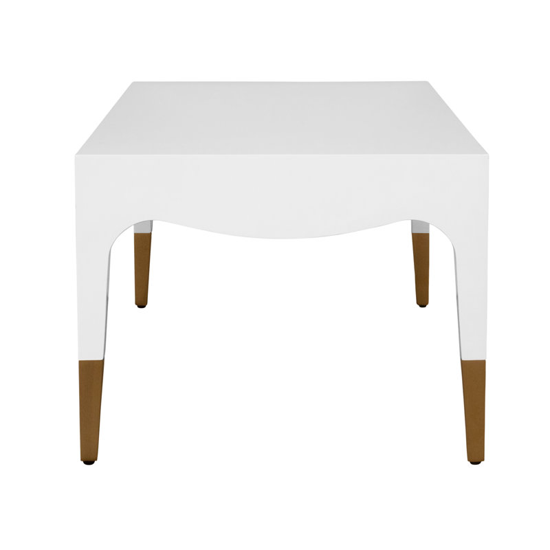 Tapered Leg Coffee Table With Antique Brass Foot Caps, White