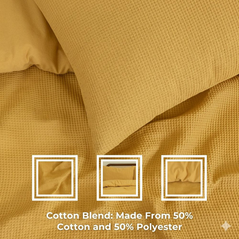 MHG Living Chunky Waffle Striped Duvet Cover Set Polycotton - Includes Pillowcase - Single/Double/King/Super King, Mustard