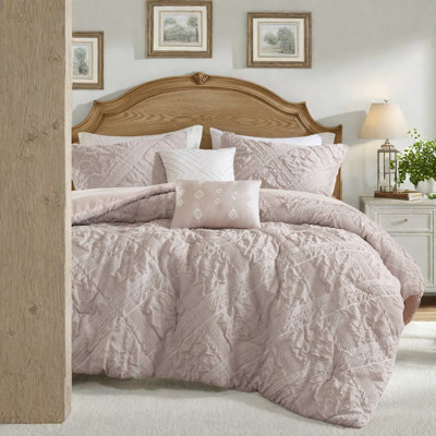 de literie en jacquard sculpté de trois pièces, polyester rose, conception moderne pour un confort toutes saisons