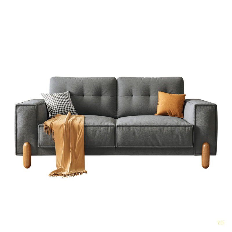 Couches pour le salon, canapé rembourré en tissu moderne capitonné avec accoudoir carré et 4 pieds en bois massif pour 2 coussins décoratifs