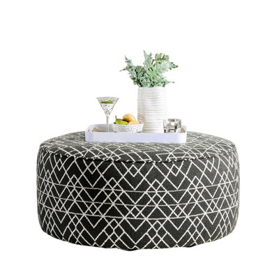 Contemporary Style Round Upholstery Ottoman Welt Trim Black Finish
