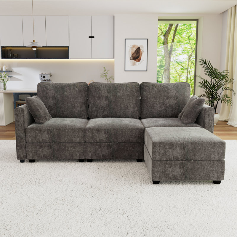 L Shaped Sectional Modular Sofa For Living Room, 44" H x 92" W x 31.1" D, Gray Chenille