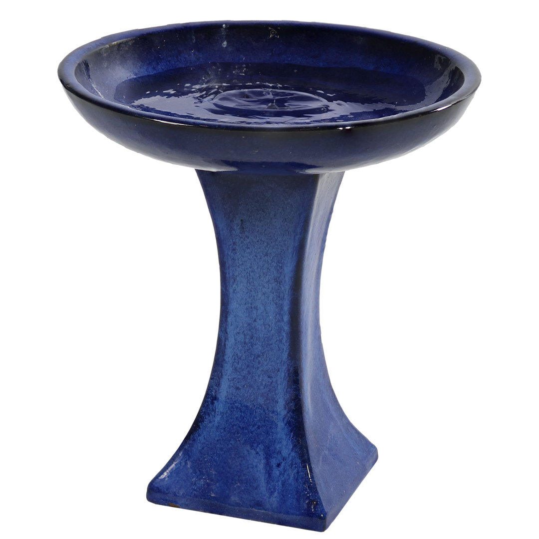 Samere Freestanding Ceramic Outdoor Bird Bath, UV-Resistant Blue Finish Winston Porter