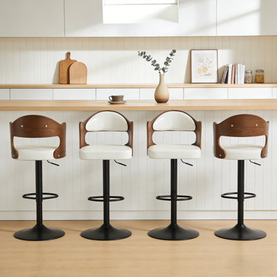 Ensemble de 4 tabourets de bar modernes pivotants, tabourets de bar rembourrés en cuir de polyuréthane avec dossier et repose-pieds, chaises de bar à hauteur de comptoir pour îlot de cuisine