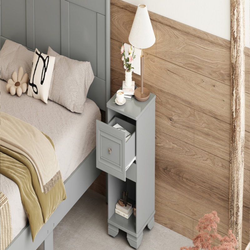 Elegant Design Nightstand With Drawer And Open Shelf For Bedroom, Retro Style Bedside Table With Classic Design And Metal Handle