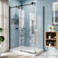 Cabine de douche coulissante en coin sans cadre, 112-122 cm L x 86 cm P x 183 cm H, verre trempé 8 mm, noir mat