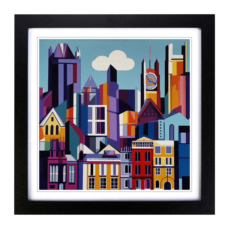 City of Manchester Cubism - Framed Print, Black