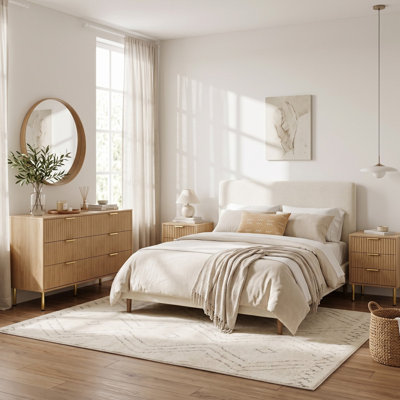 Ensemble de meubles de chambre à coucher cannelés modernes 3 pièces avec commode à 6 tiroirs et tables de chevet à 3 tiroirs
