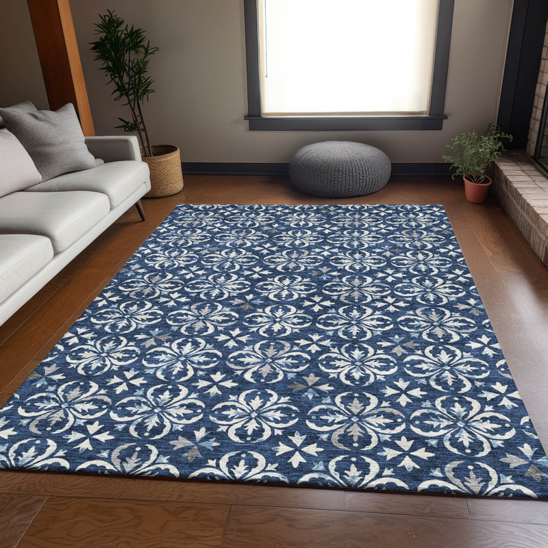 Tapis bleu marine de qualité supérieure lavable à la machine Prisco, Rectangle 9 pi x 12 pi