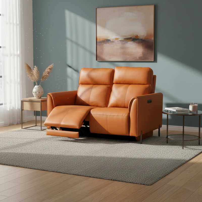 Causeuse moderne avec fauteuils inclinables électriques et commande de la tête, orange