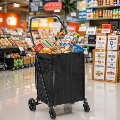 Balconera Foldable Shopping Cart With Wheels, Portable Utility Carts For Groceries Laundry Storage Organizer