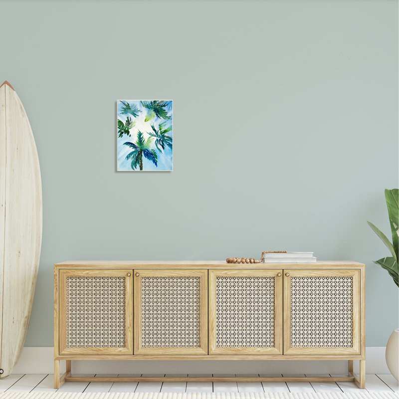 «Tropical Tropical Leaves Overhead Sunny Blue Sky» par Lanie Loreth - impression, Plaque murale, L 13 po x H 19 po