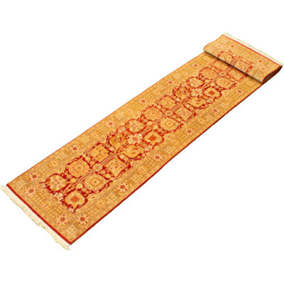 Tapis de couloir unique rouge / beige en laine noué à la main de style nouvel âge pako 2 pi 6 po x 12 pi 1 po