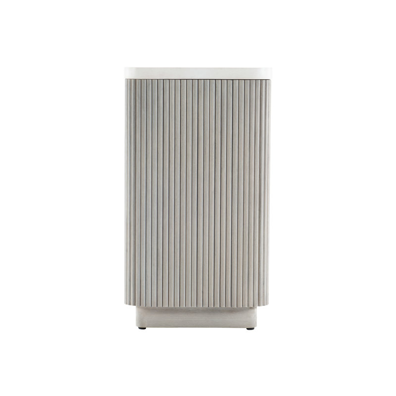 Transitional Faux Stone Top Square Accent Table in Gray/White