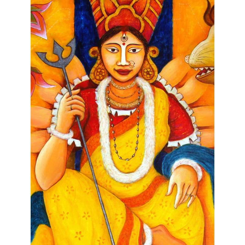 Déesse Durga Hold Trishul | Acrylique sur toile | Par Anirban Seth