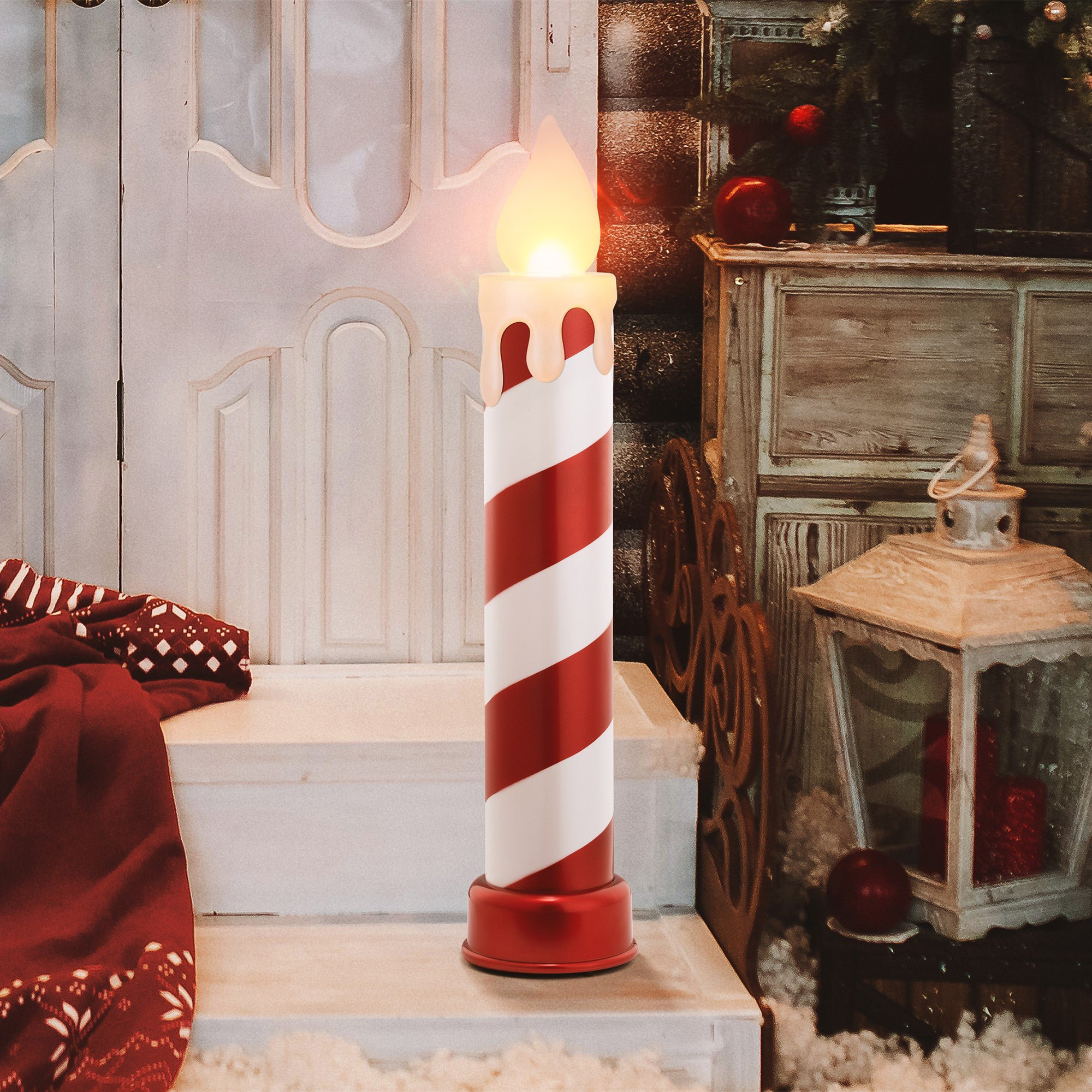 Outdoor 36" Metallic Blow Mold Candle, Red/White