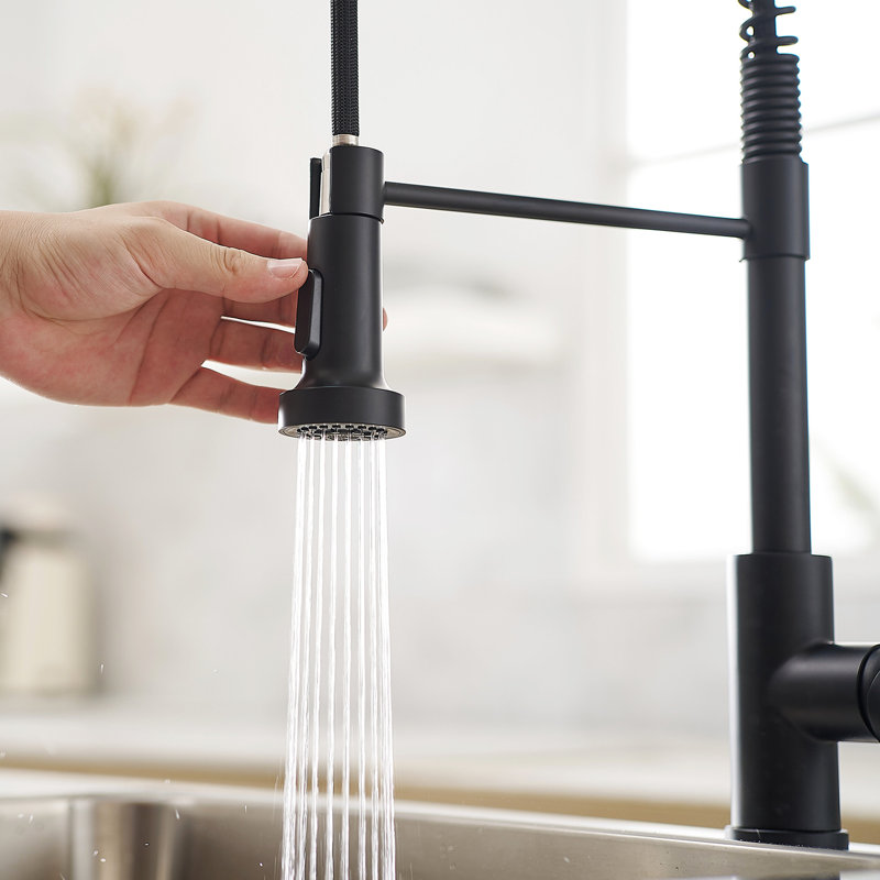 Robinet d'évier de cuisine noir avec robinet escamotable, en acier inoxydable, multifonctionnel et de conception commerciale, avec fonction de pulvérisation, fabrication