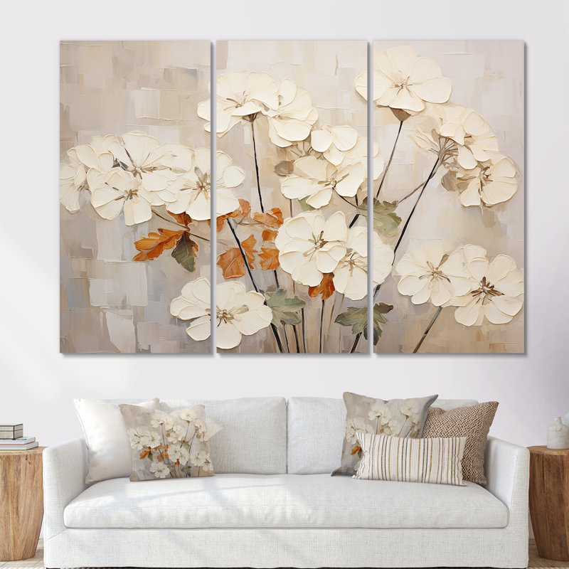 Minimalism Beige Geraniums II - Geraniums Canvas Art Set, Wrapped Canvas, 40" H x 60" W x 1" D