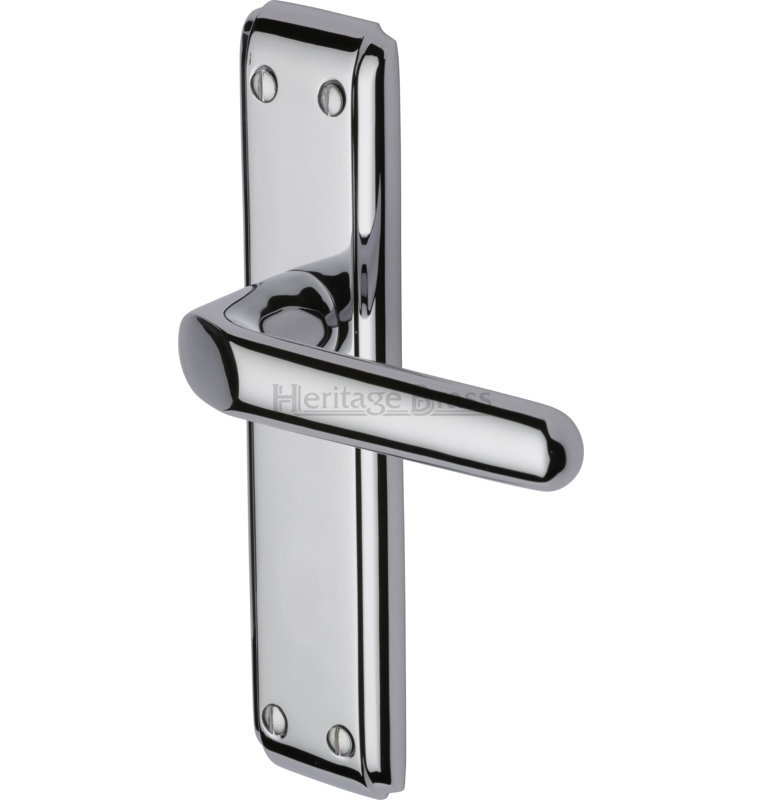 Heritage Brass Door Handle Lever Latch Deco Design, Polished Chrome