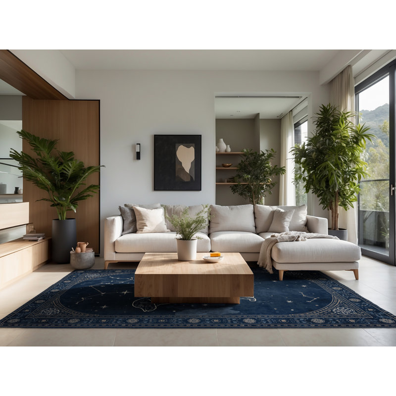 Tapis oriental bleu doux et moelleux Evart, 7 x 9