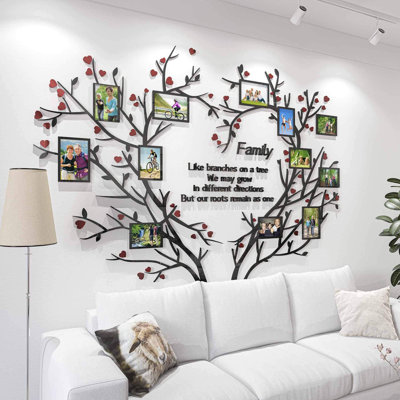 Wall Decor Picture Frame Collage Removable 3D DIY Acrylic Wall Stickers For Living Room With Red Heart And Quote Family Like Branches On A Tree
