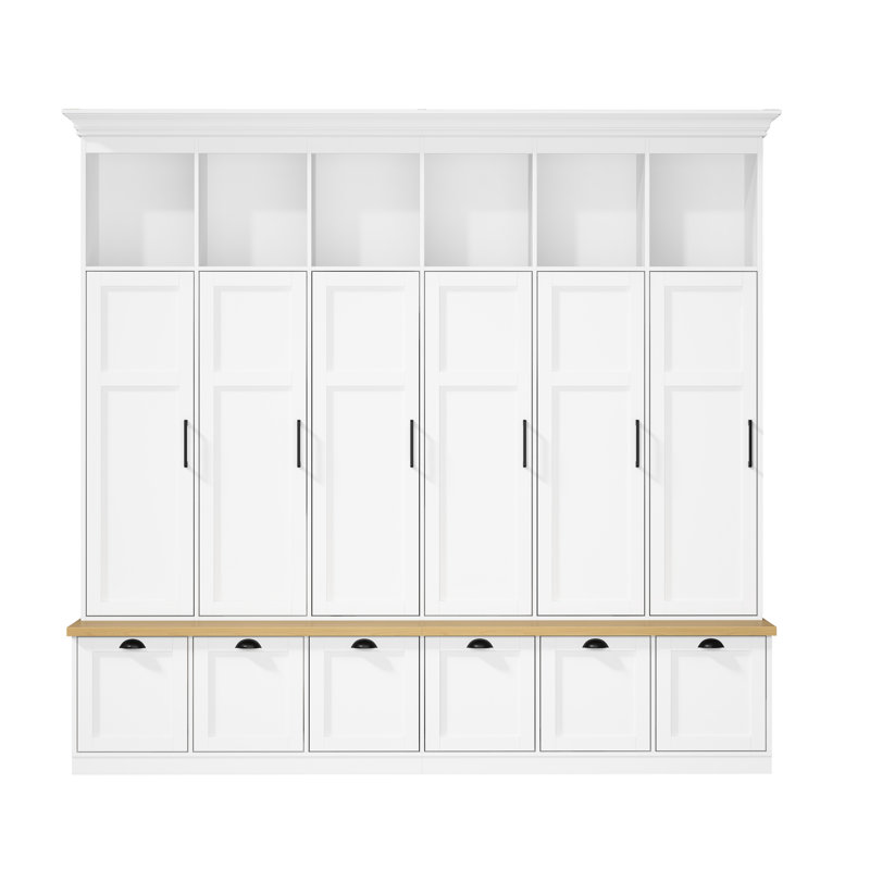 6 + 6 + 6 Hall Tree | 6 Open Shelves, 6 Storage Cabinets & 6 Drawers – Adjustable Shelves, Bench Seat & Anti-Tip Safety