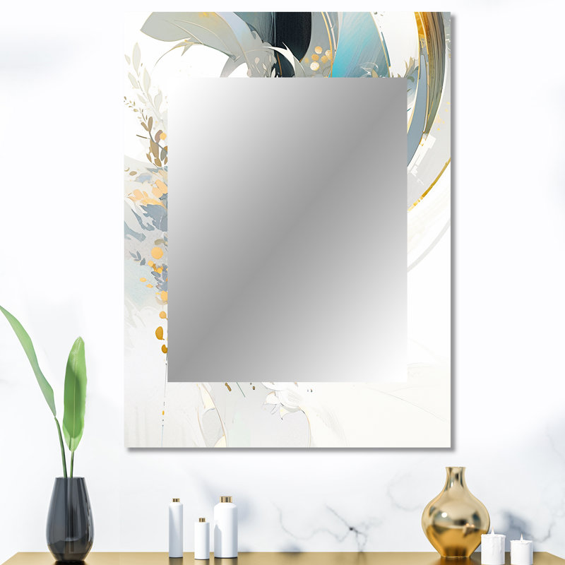 Turquoise and Gold Mosaic Echoes II - Cubism Large Wall Mirror, Modern Unique Mirror, Printed Metal Art, 40" x 30"